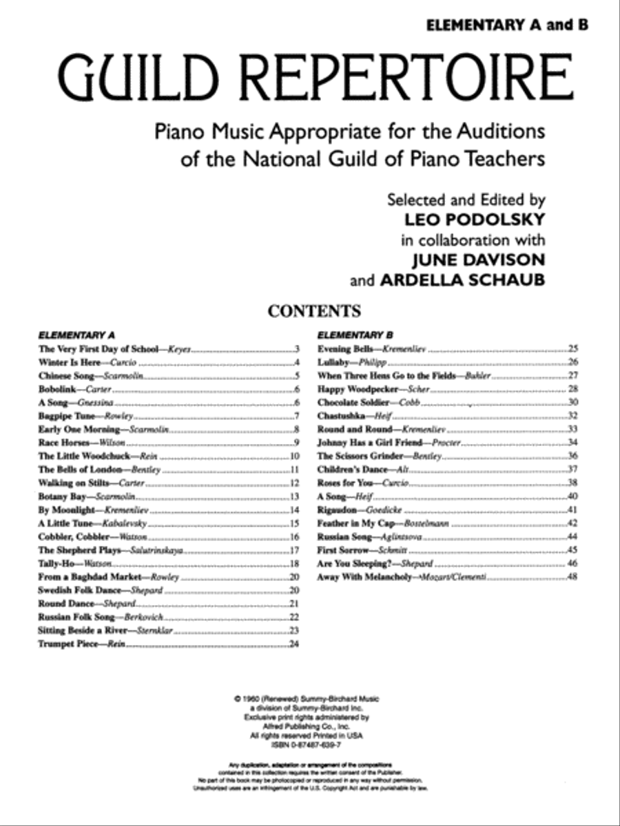 Guild Repertoire - Elementary A and B