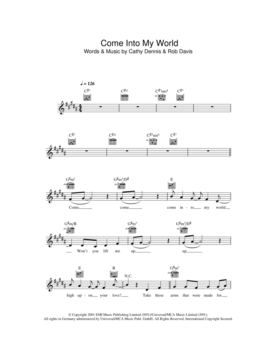 Come Into My World Piano scores gallery preview page 1