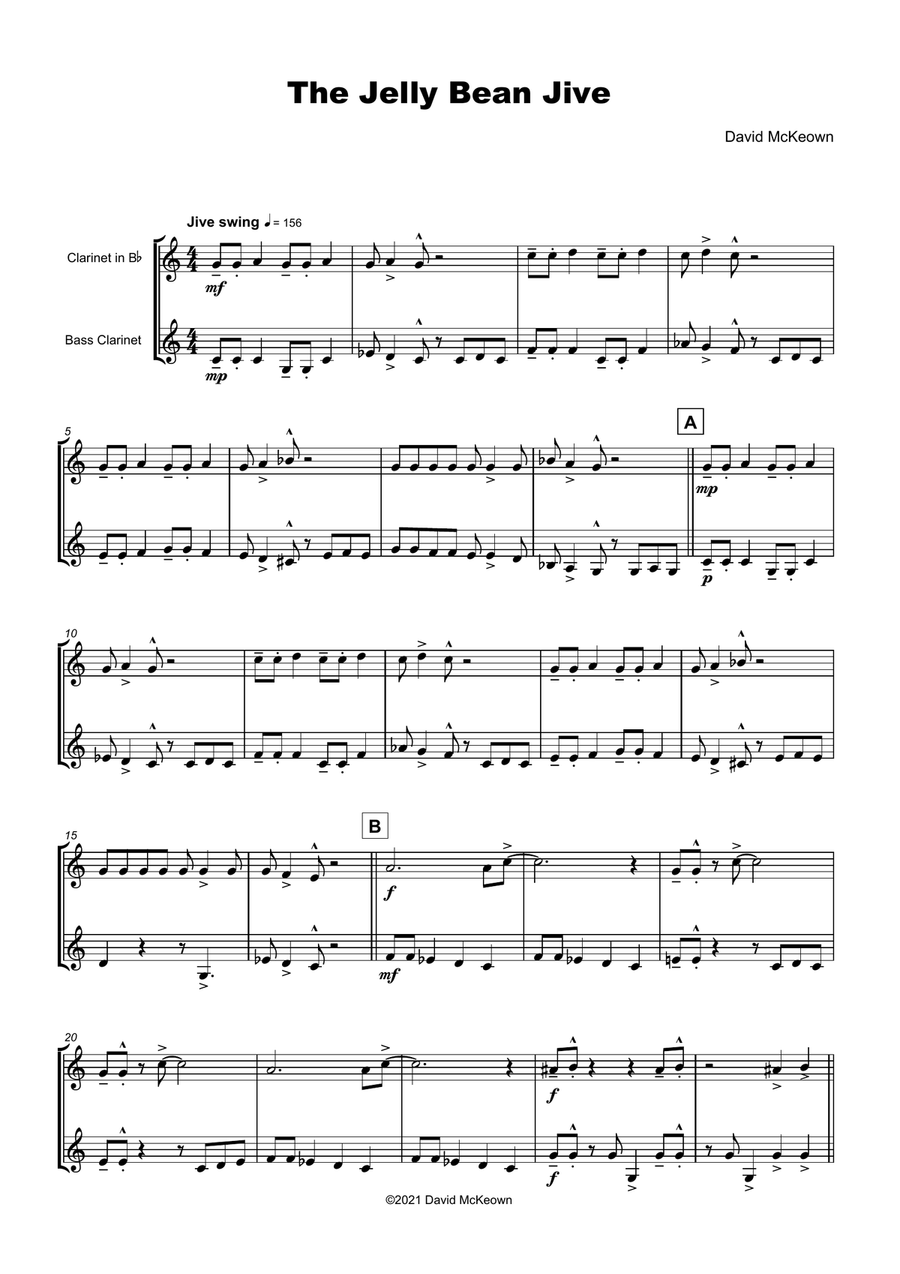 The Jellybean Jive for Clarinet and Bass Clarinet Duet by David McKeown Clarinet Duet - Digital Sheet Music page 2
