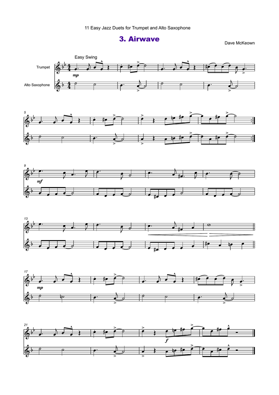 11 Easy Jazz Duets for Trumpet and Alto Saxophone Alto Saxophone scores gallery preview page 4