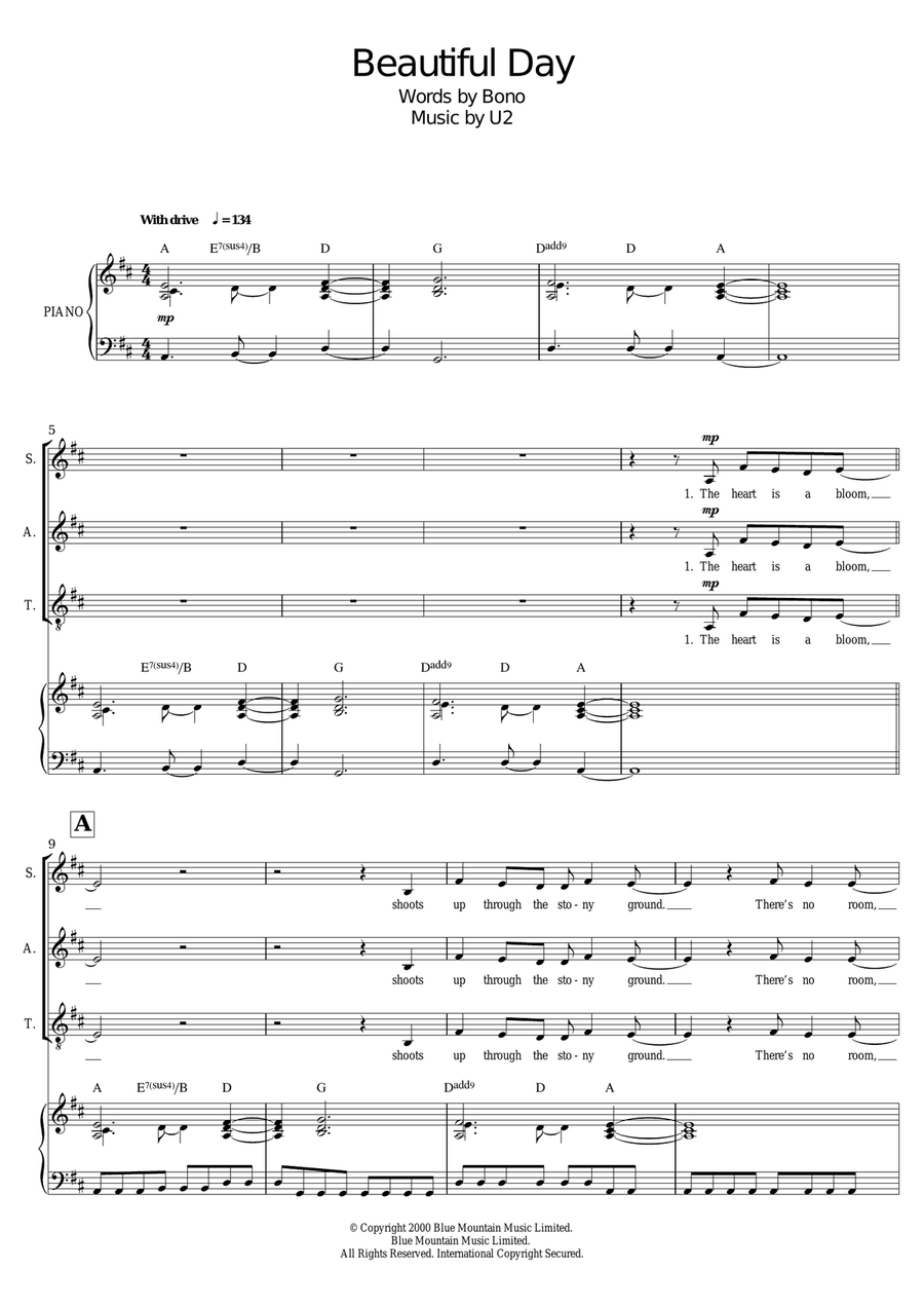 Beautiful Day Beautiful Day Piano, Vocal, Guitar scores gallery preview page 1