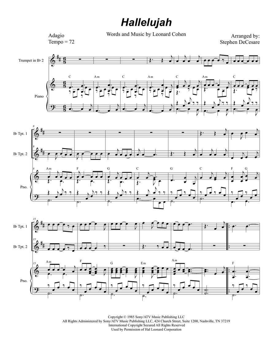 Hallelujah Trumpet Duet scores gallery preview page 1