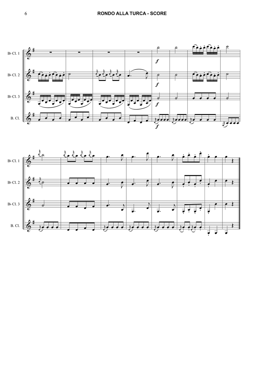 Rondo alla Turca Rondo alla Turca Clarinet Quartet scores gallery preview page 6