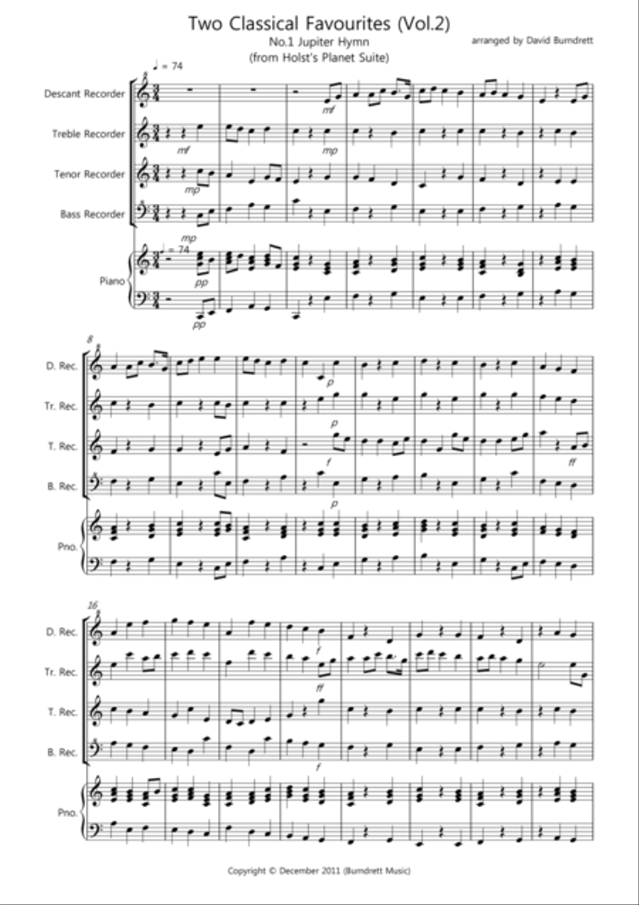 2 Classical Favourites for Recorder Quartet (volume two) Recorder scores gallery preview page 1
