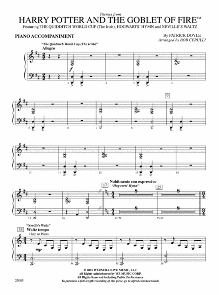 Harry Potter and the Goblet of Fire,™ Themes from: Piano Accompaniment Orchestra scores gallery preview page 1