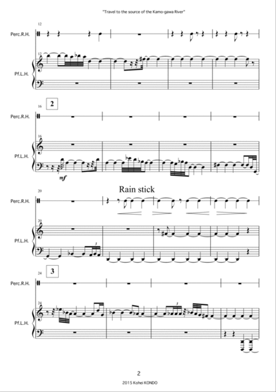 "Travel to the source of the Kamo-gawa River" Version for piano with left-hand and percussion with