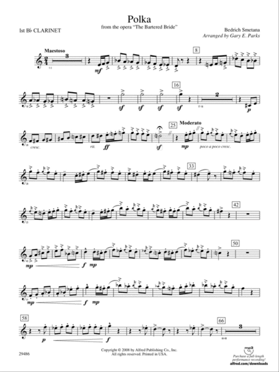 Polka from The Bartered Bride: 1st B-flat Clarinet Concert Band scores gallery preview page 1
