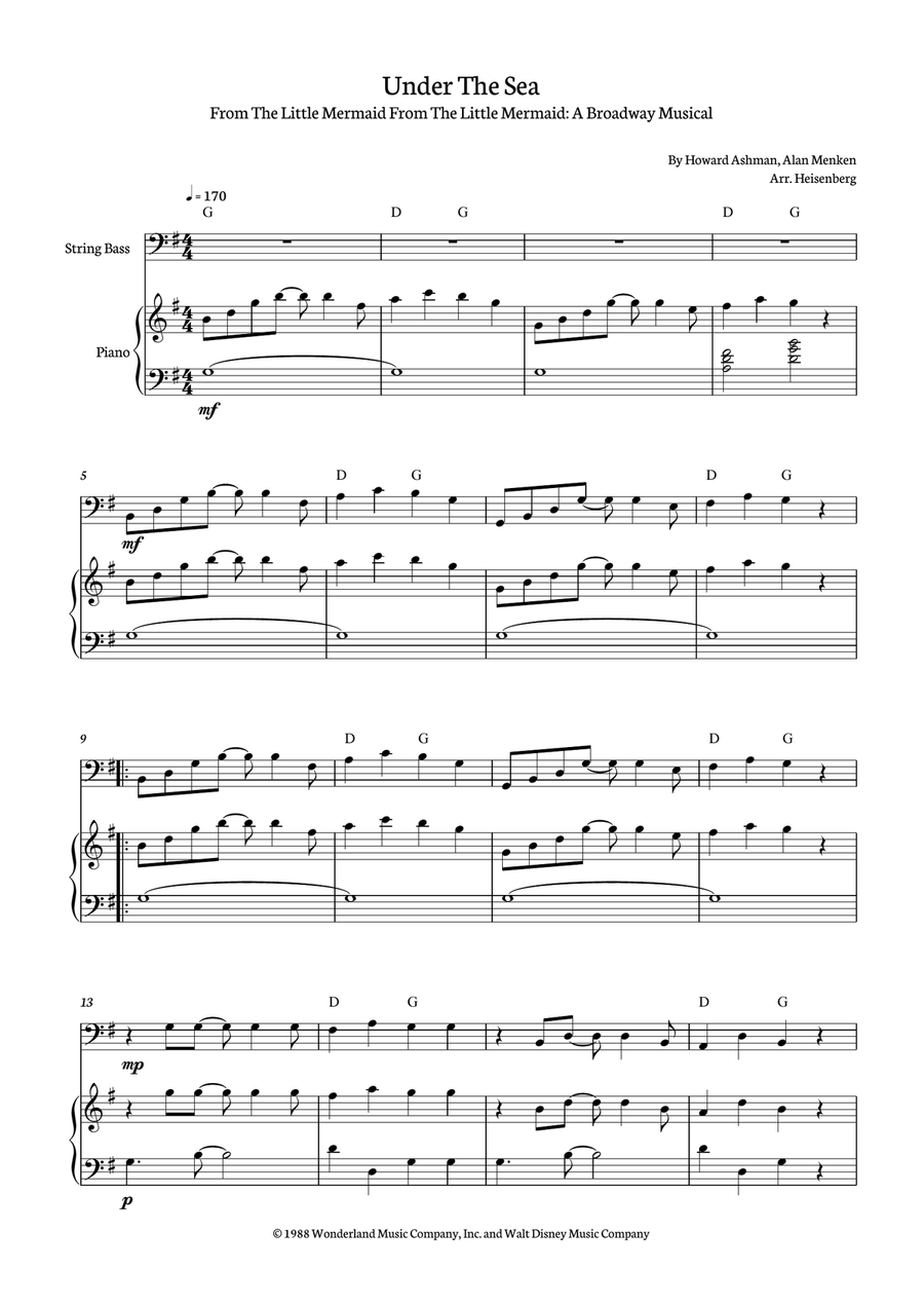 Under The Sea Double Bass scores gallery preview page 1