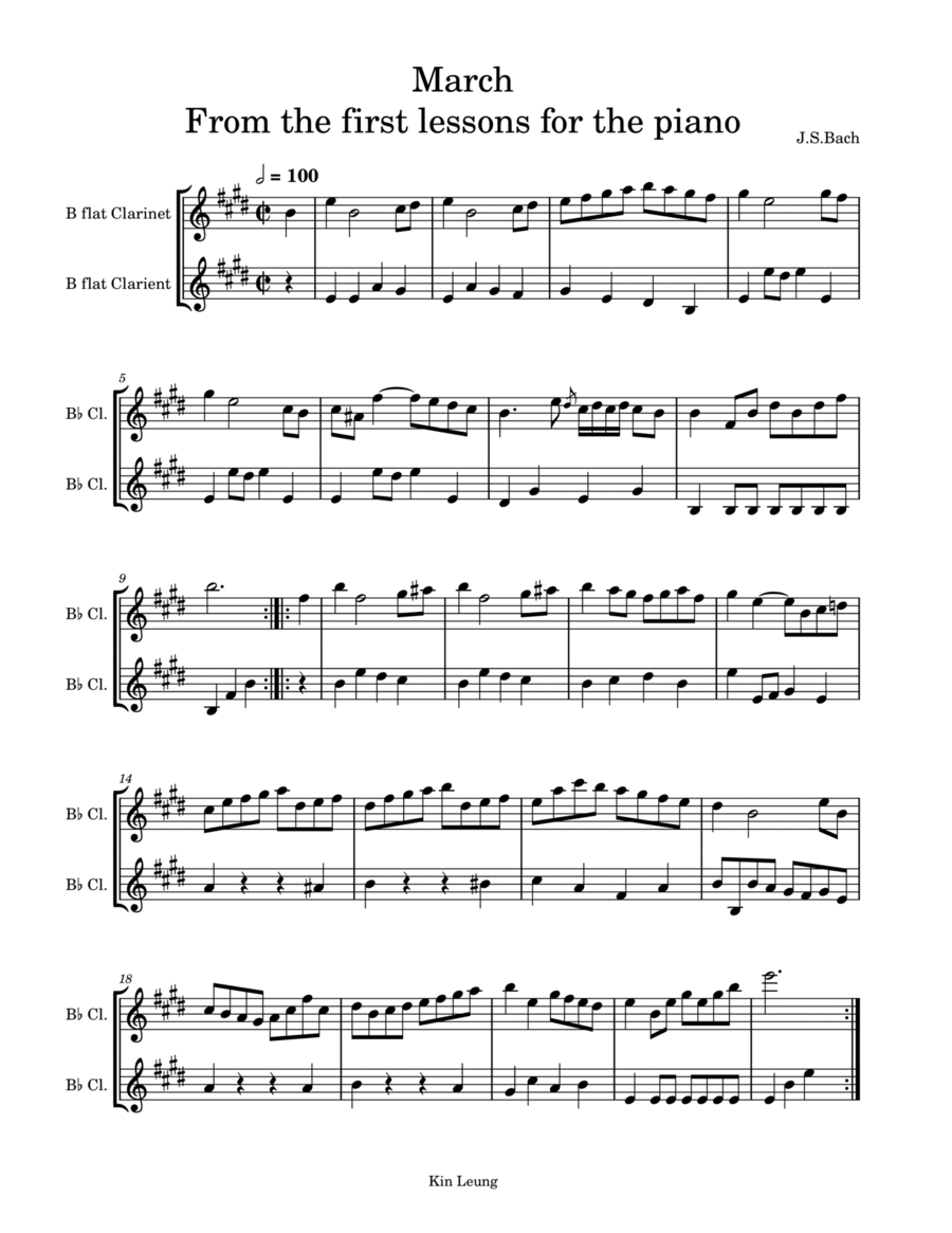 March from the first lesson for the piano (for two b flat clarinet duet) image number null