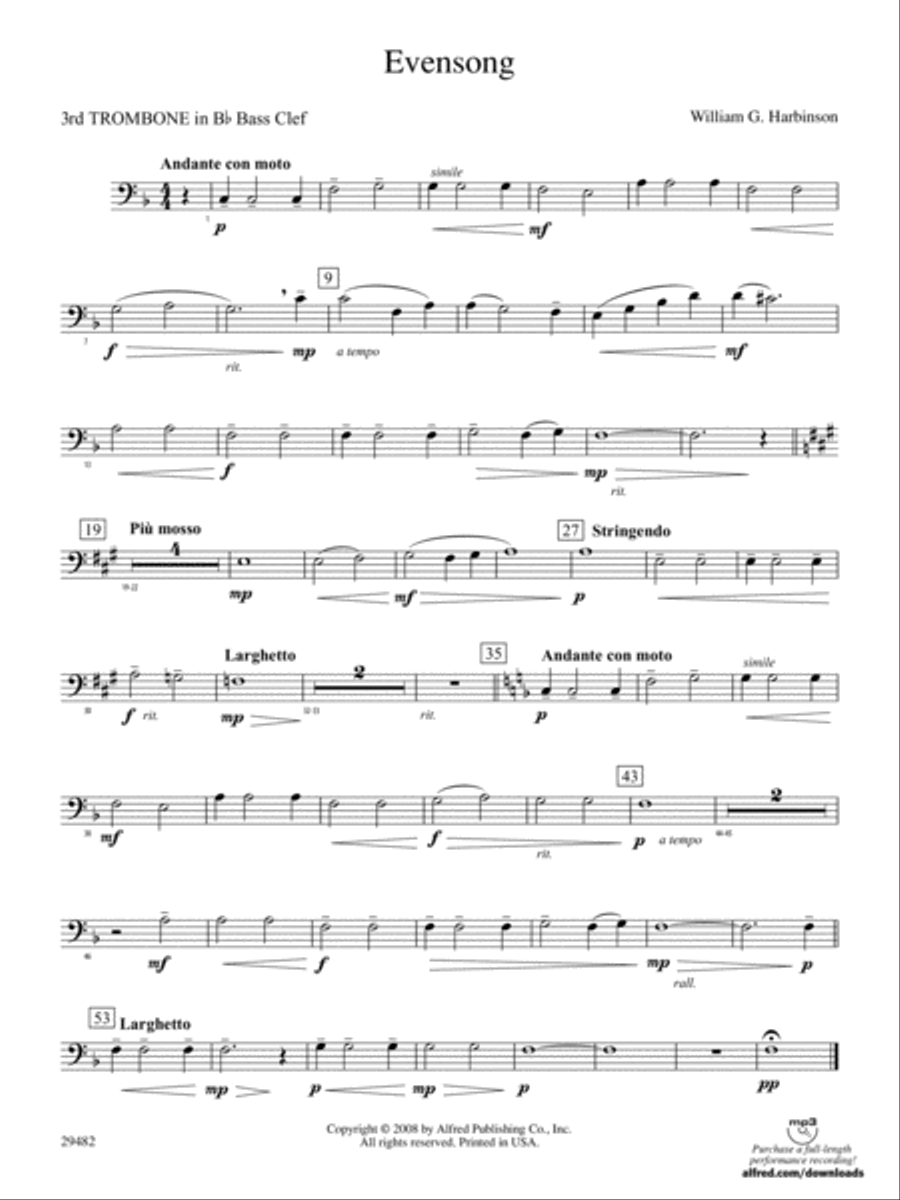 Evensong: (World Part) 3rd B-flat Trombone B.C. Concert Band scores gallery preview page 1