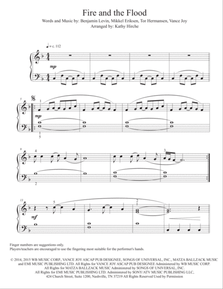 Fire And The Flood Easy Piano scores gallery preview page 2