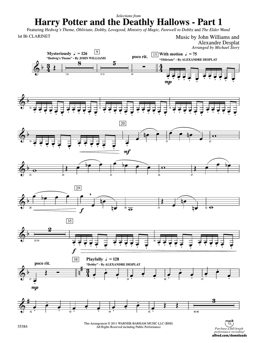 Harry Potter and the Deathly Hallows, Part 1, Selections from: 1st B-flat Clarinet