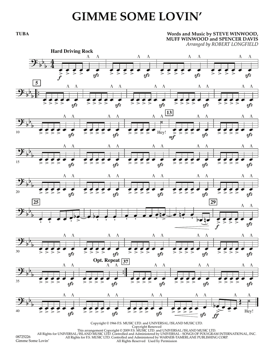 Gimme Some Lovin' - Tuba Concert Band scores gallery preview page 1