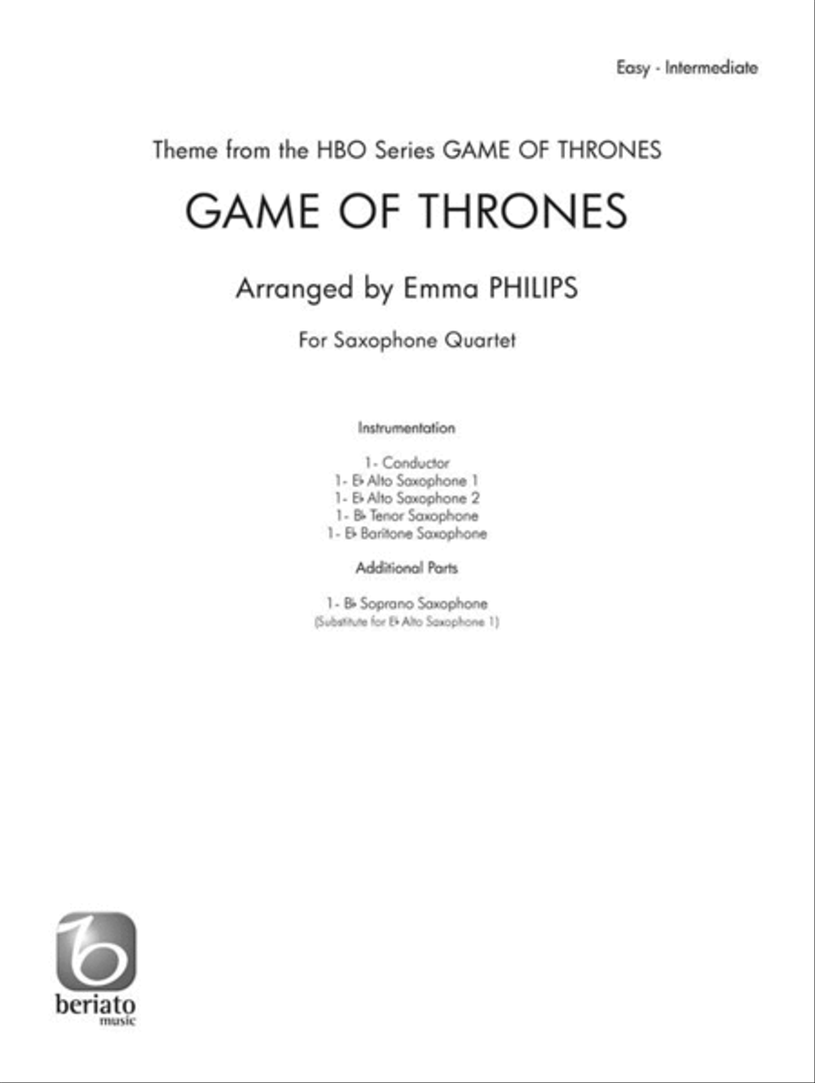 Game of Thrones Saxophone Quartet scores gallery preview page 2
