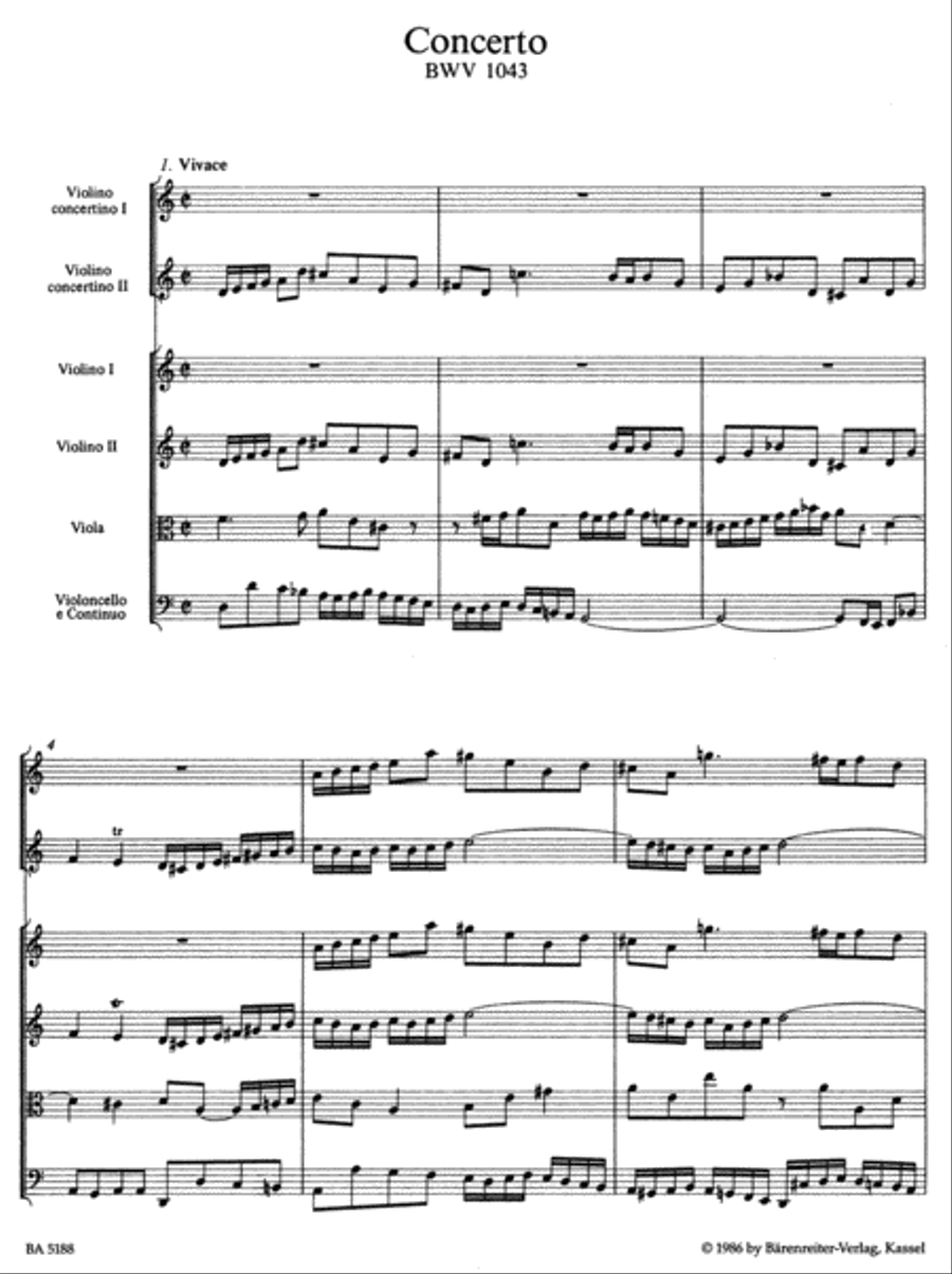 Concerto for two Violins, Strings and Basso continuo in D minor, BWV 1043