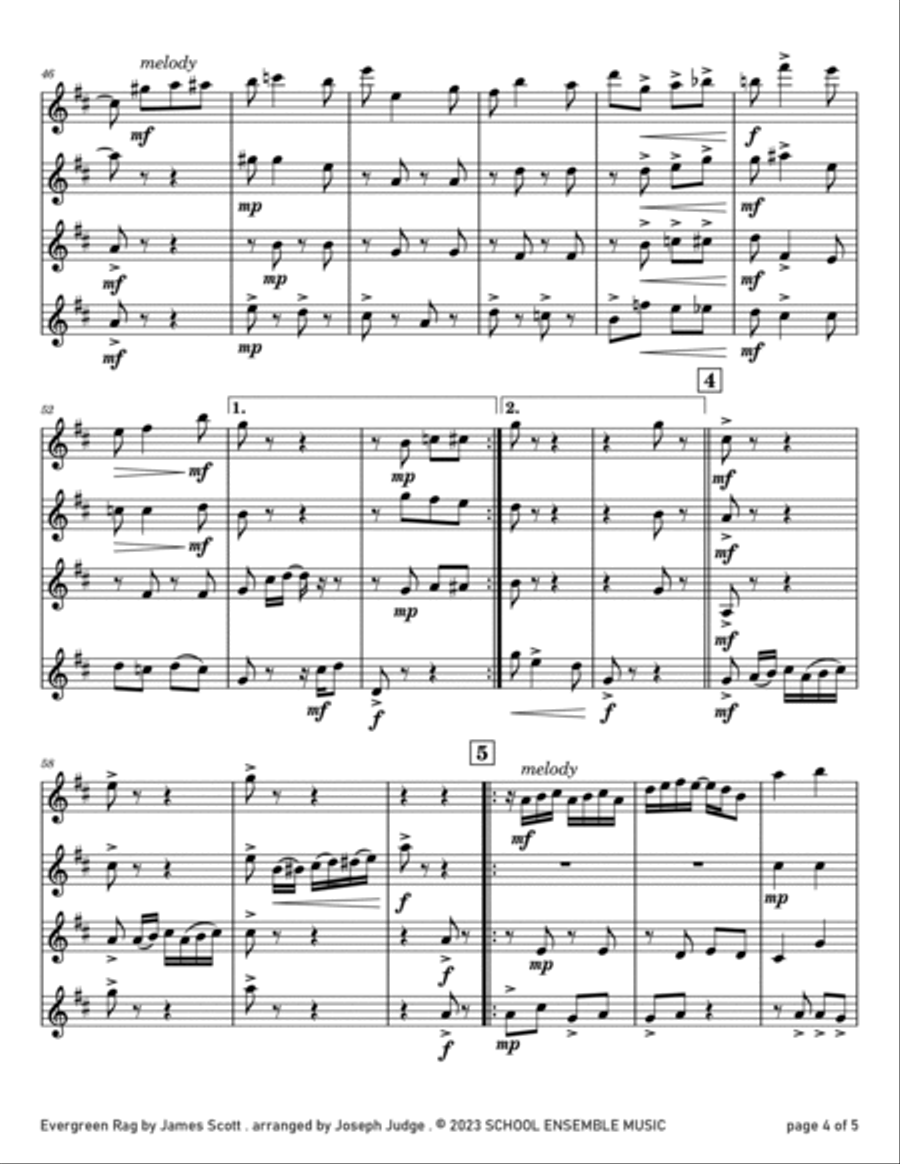 Evergreen Rag by James Scott for Clarinet Quartet in Schools Clarinet Quartet scores gallery preview page 4