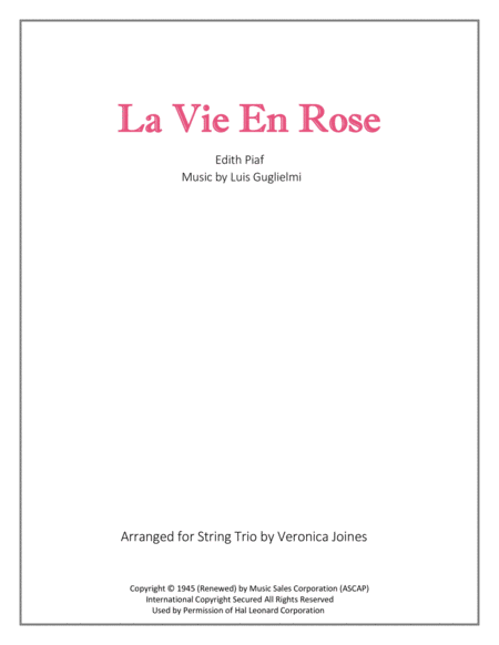 La Vie En Rose for String Trio (with optional Violin 2 part) image number null