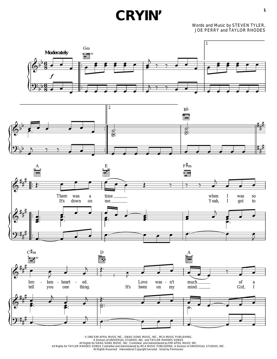 Cryin' Piano, Vocal, Guitar scores gallery preview page 1
