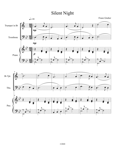 Silent Night (trumpet and trombone duet) with optional piano accompaniment image number null