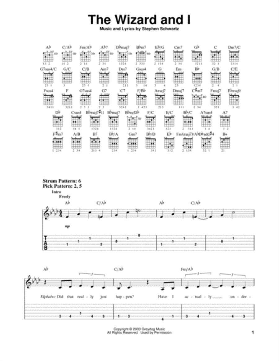 The Wizard And I (from Wicked) Guitar Tablature scores gallery preview page 1