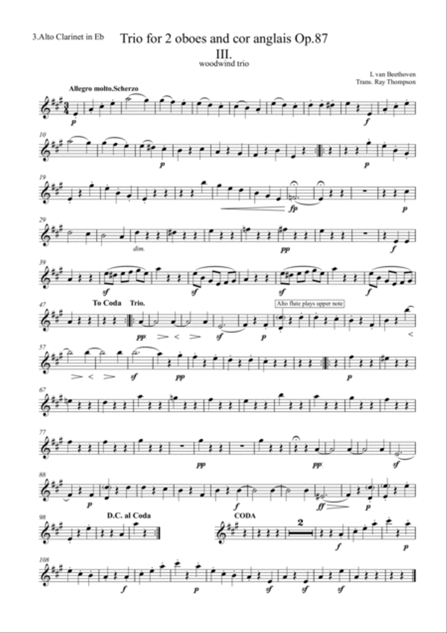 Beethoven: Wind Trio in C Major Op.87 Mvt.III Menuetto and Trio - mixed woodwind trio Woodwind Trio scores gallery preview page 4