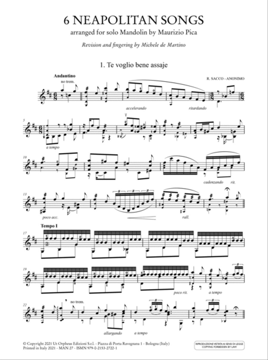 6 Neapolitan Songs arranged for solo Mandolin by Maurizio Pica Mandolin scores gallery preview page 2