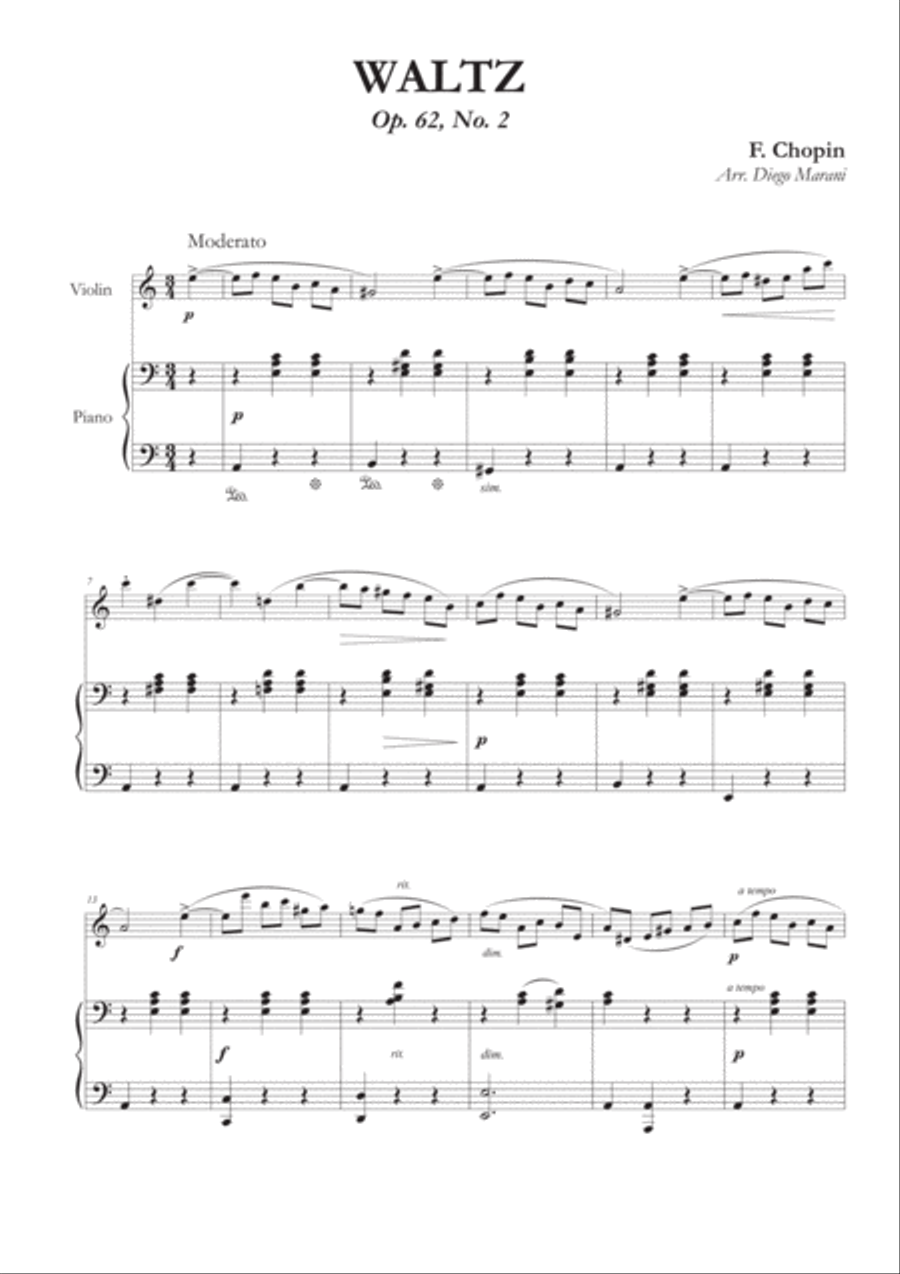 Waltz Op. 69, No. 2 for Violin and Piano Violin Solo scores gallery preview page 1