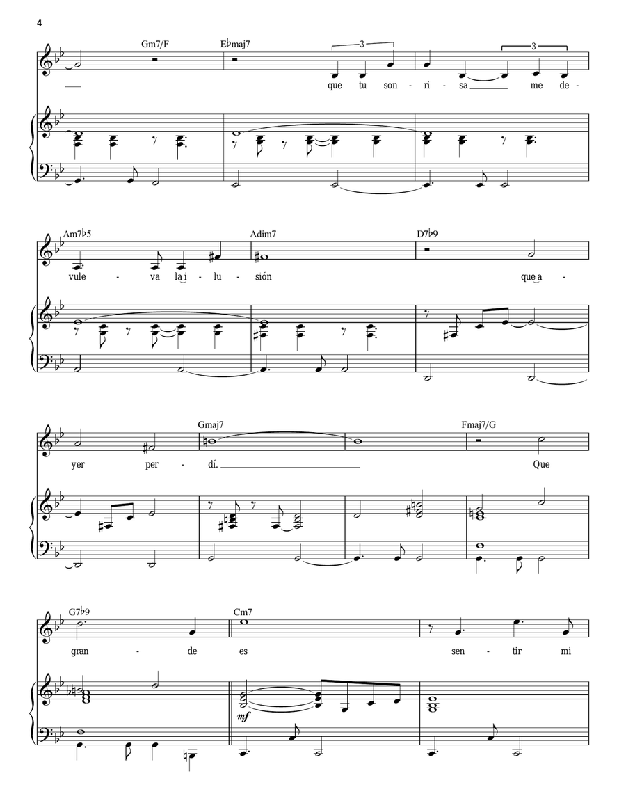 Historia De Amor Piano, Vocal scores gallery preview page 4