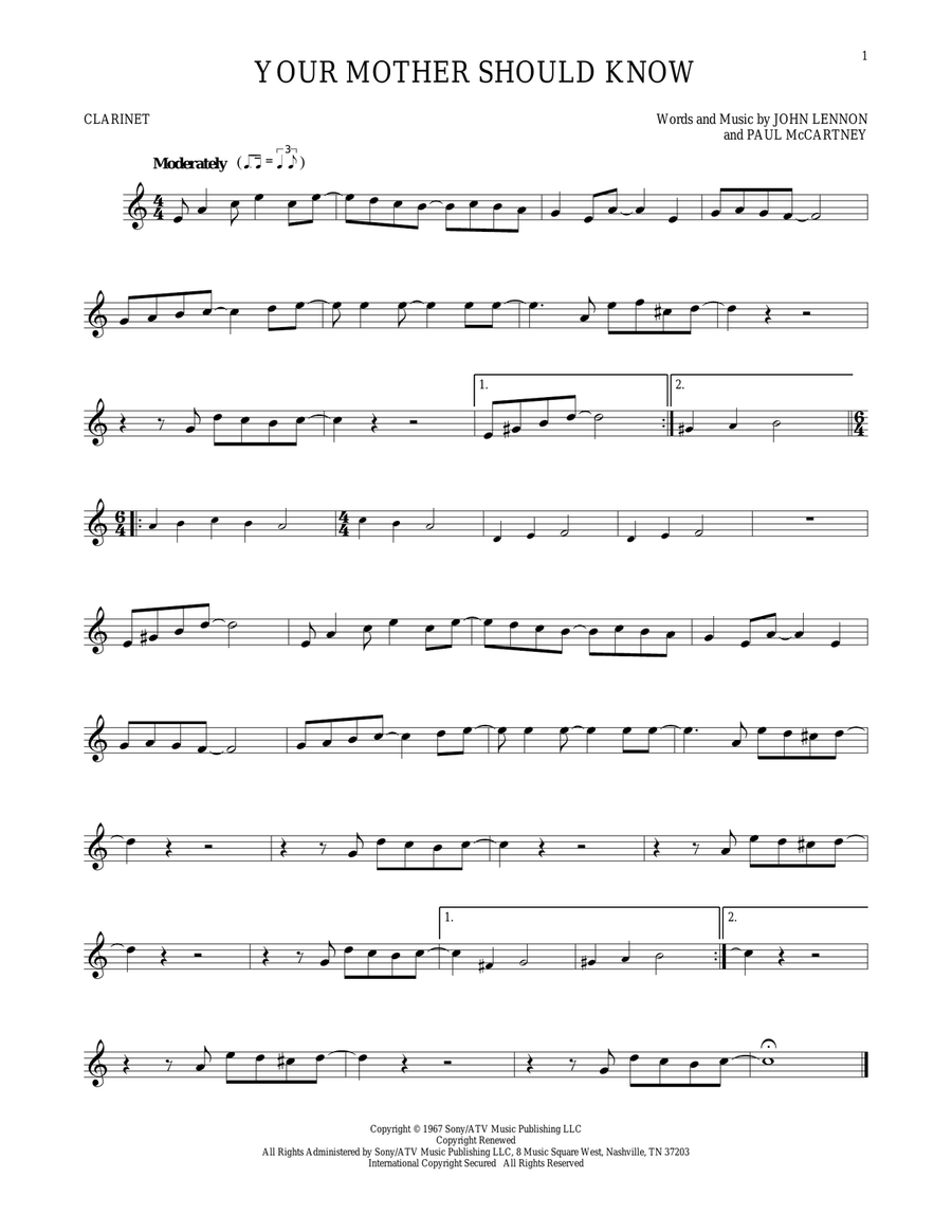 Your Mother Should Know Clarinet Solo scores gallery preview page 1