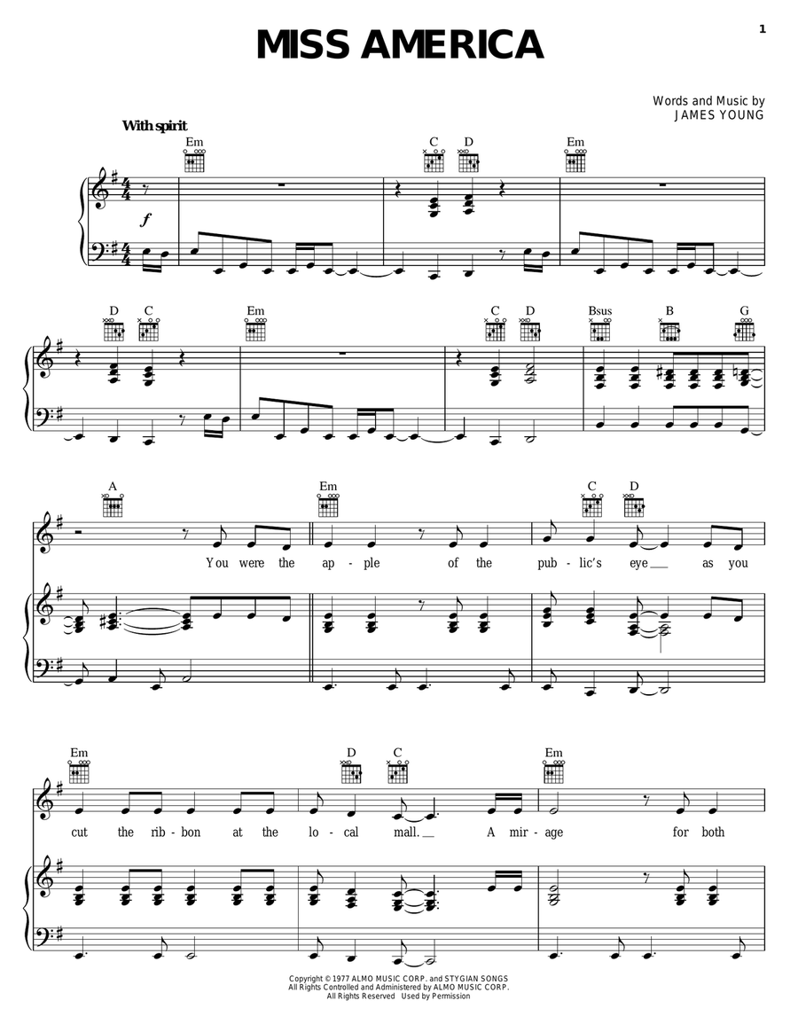 Miss America Piano, Vocal, Guitar scores gallery preview page 1