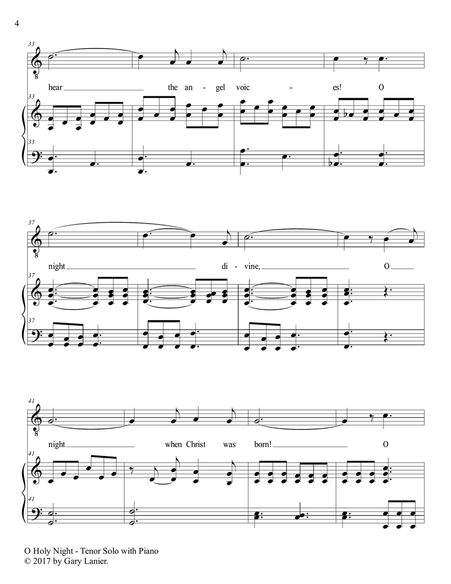 O HOLY NIGHT (Tenor Solo with Piano - Score & Tenor Part included) Tenor Voice scores gallery preview page 5