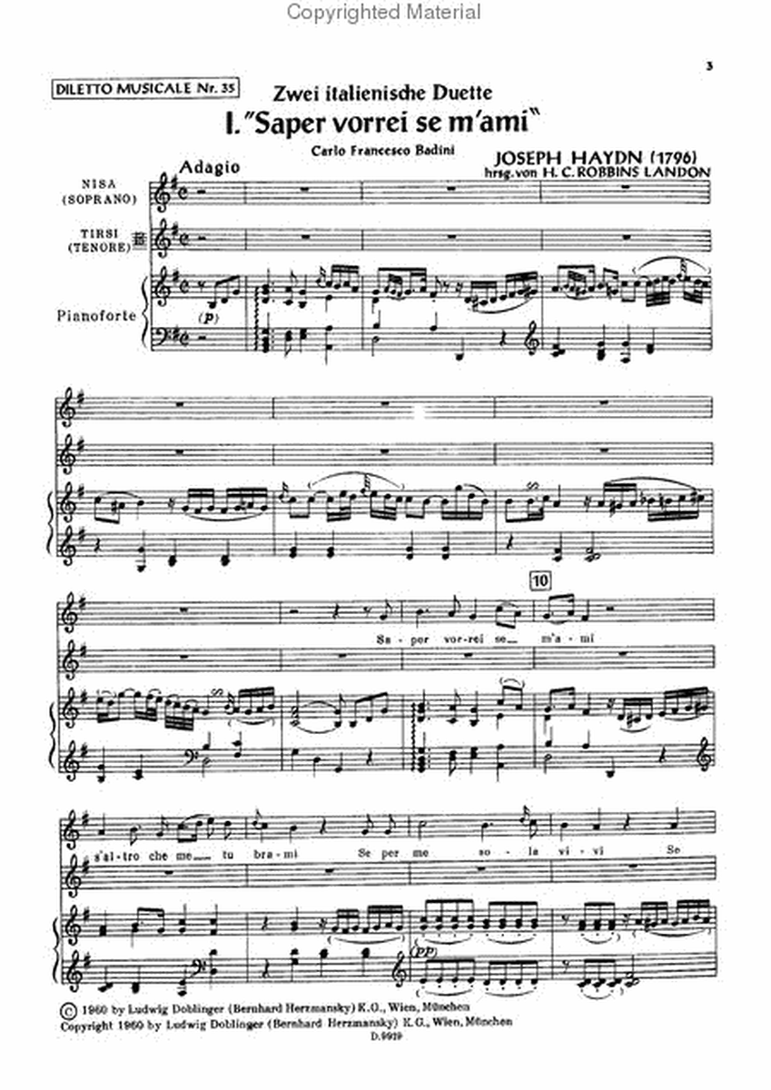 2 italienische Duette Hob. XXV:l,2. Texte von Carlo Francesco Badini