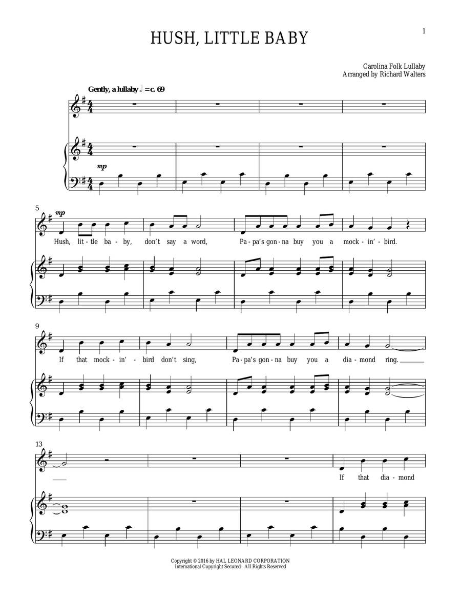 Hush, Little Baby Hush, Little Baby Voice scores gallery preview page 1