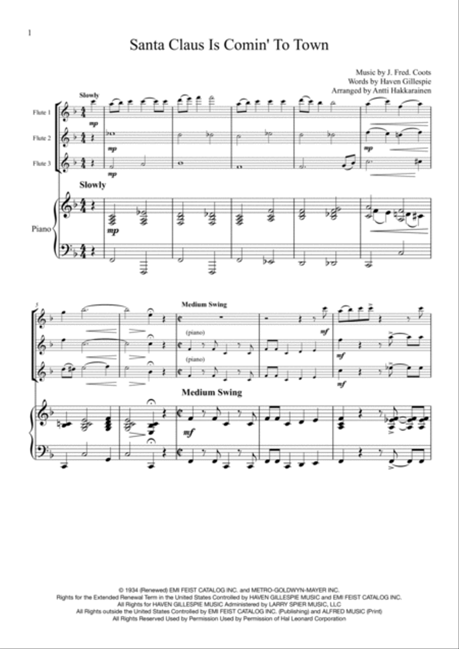 Santa Claus Is Comin' To Town Woodwind Ensemble scores gallery preview page 2