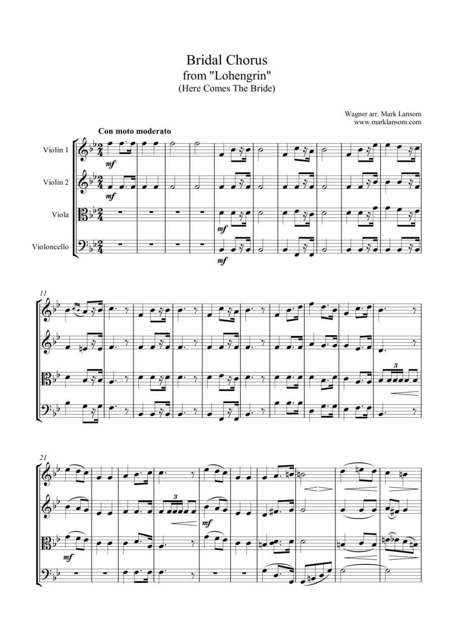 Bridal Chorus (Here Comes The Bride) String Quartet scores gallery preview page 1