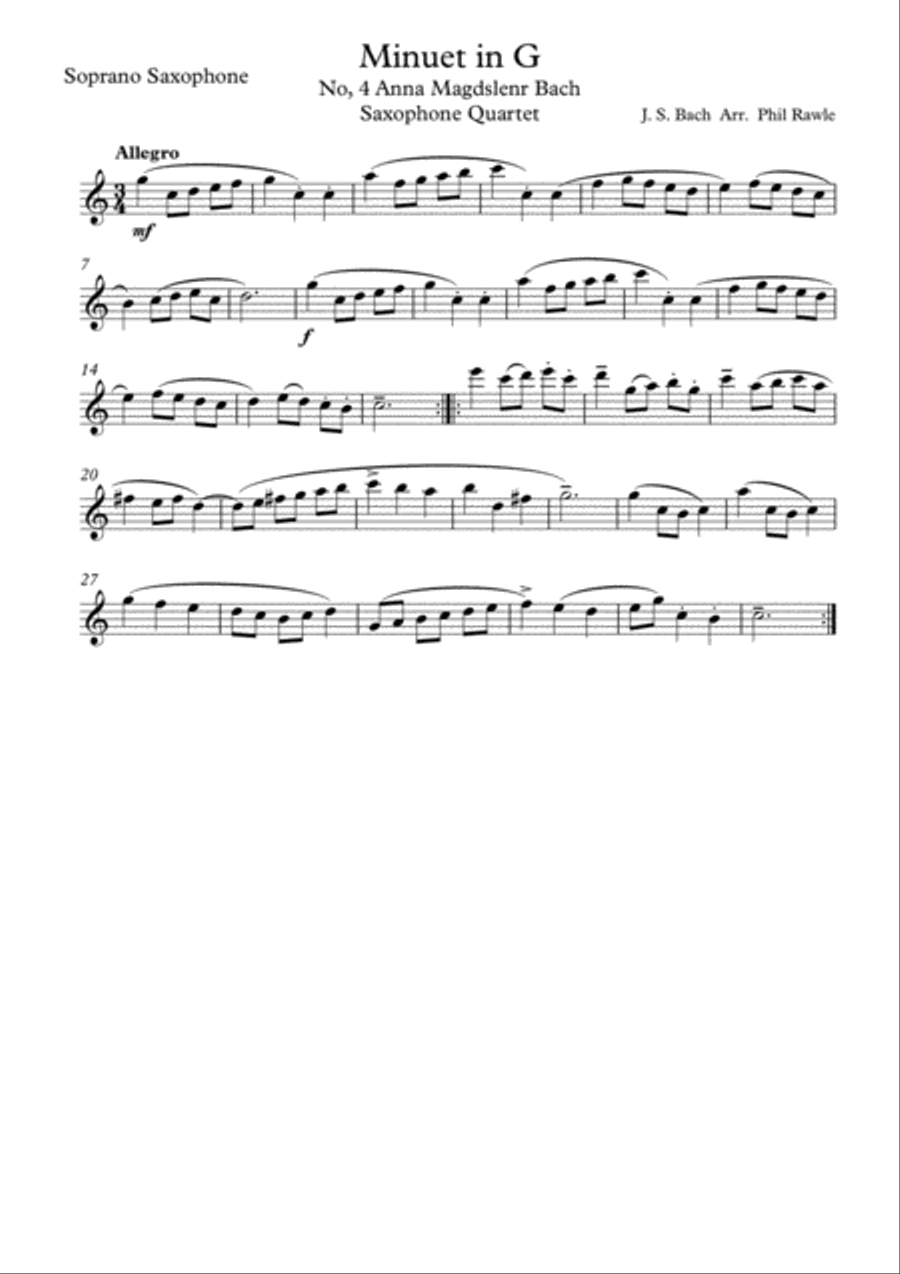 Minuet in G (No.4 Anna Magdelena Bach) - Bach Woodwind Quartet scores gallery preview page 3