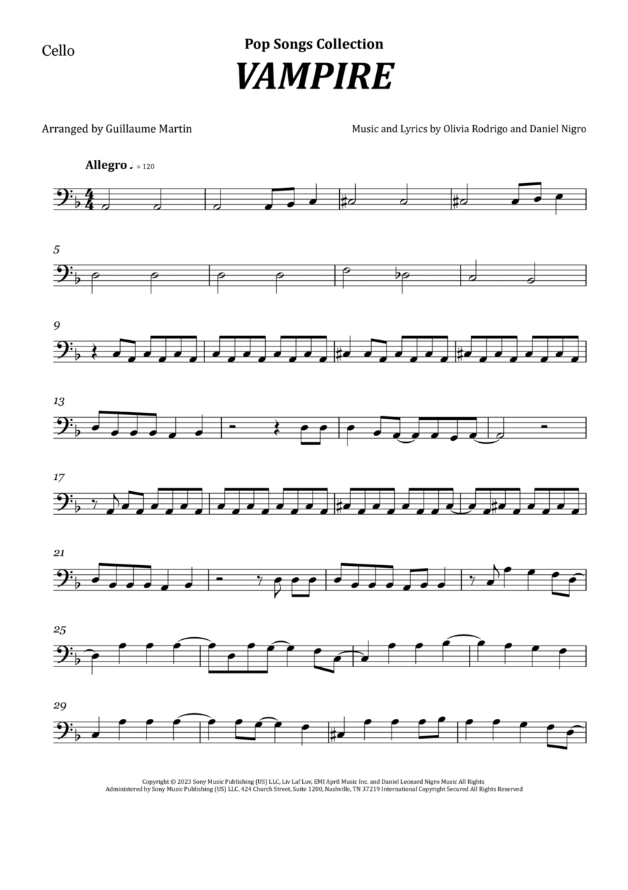 Vampire Cello Solo scores gallery preview page 1