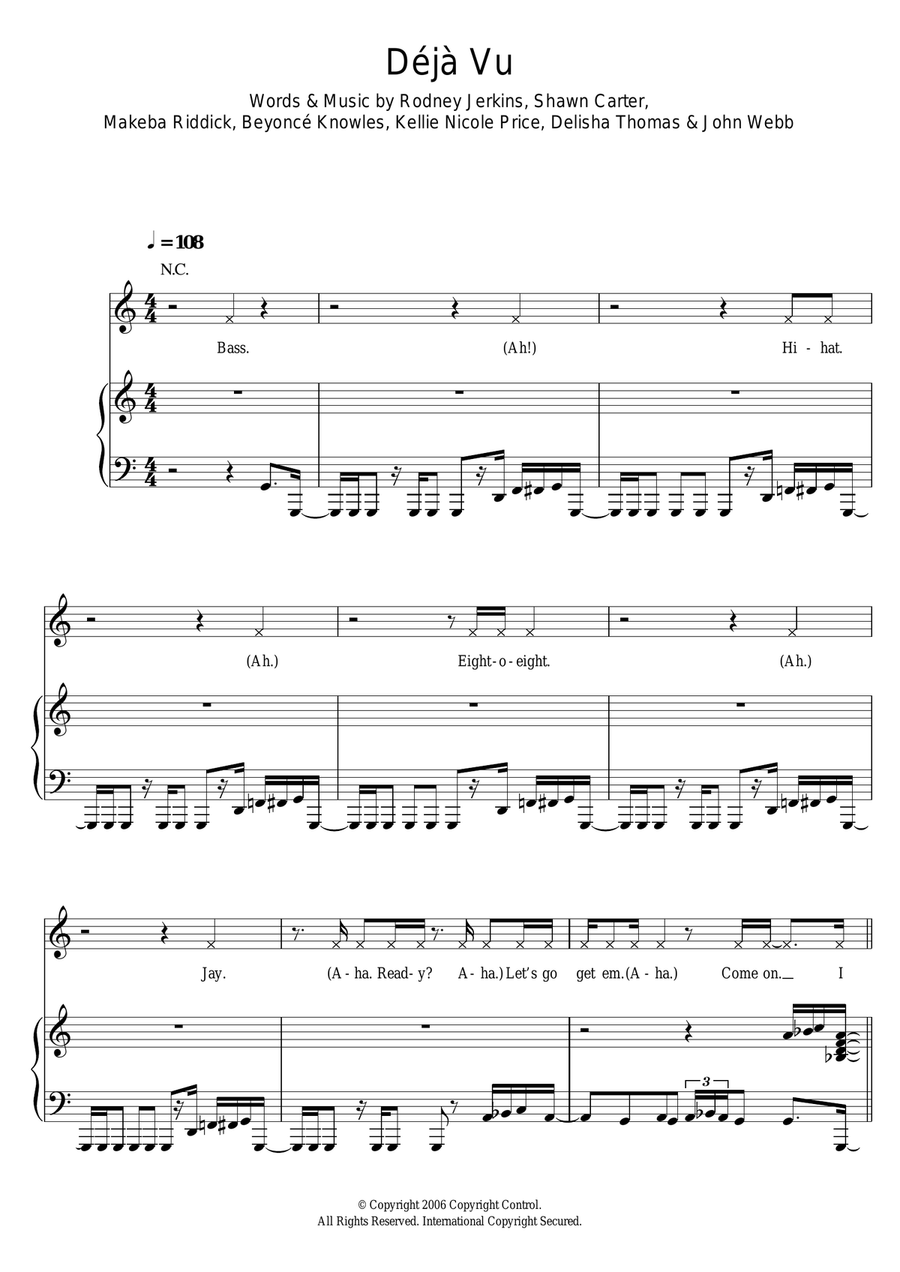 Deja Vu Piano, Vocal scores gallery preview page 1