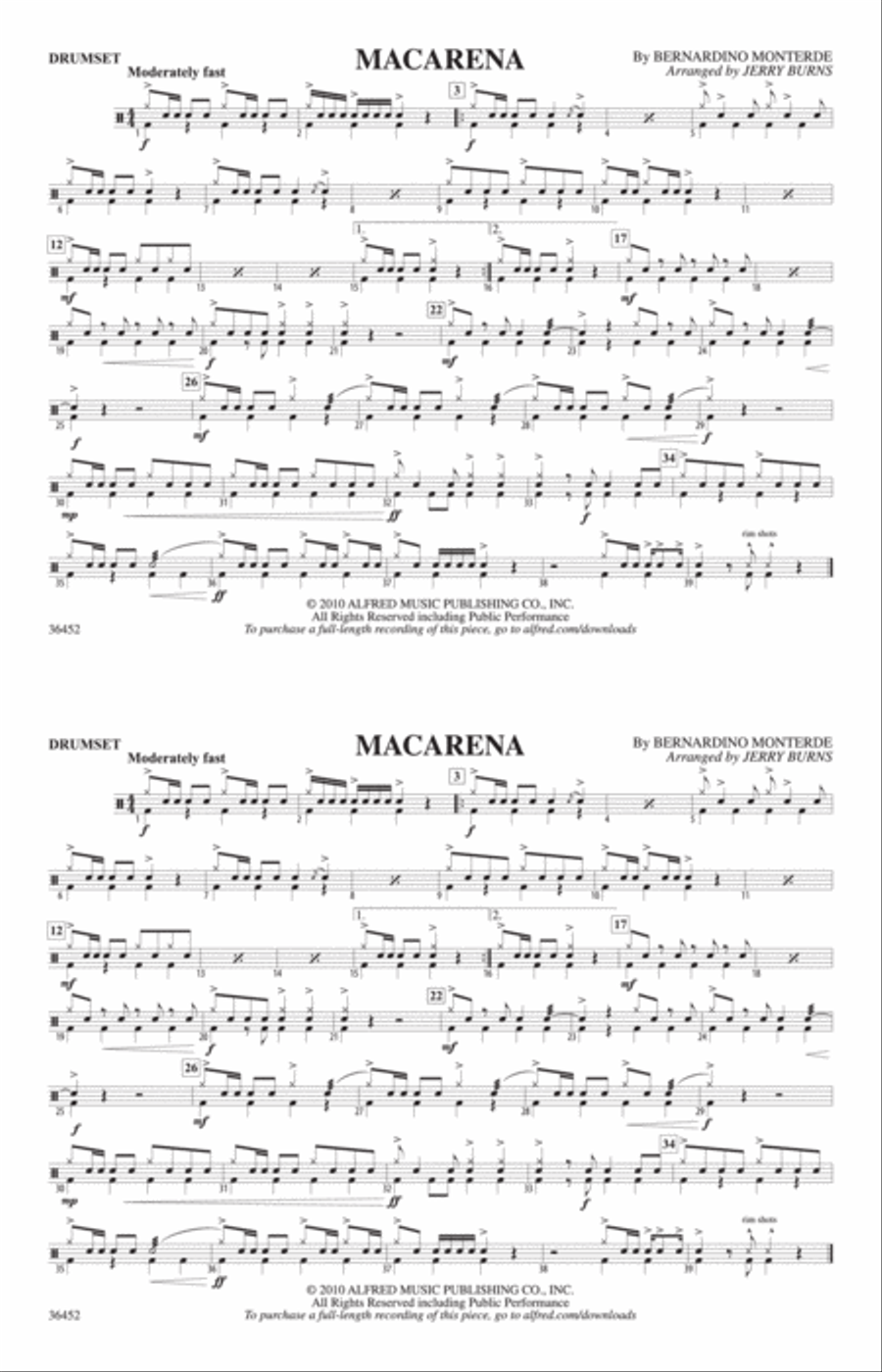 Macarena: Drumset Marching Band scores gallery preview page 1