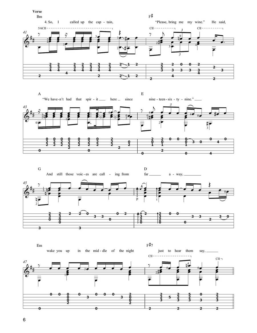 Hotel California (arr. Ben Pila) Acoustic Guitar scores gallery preview page 6