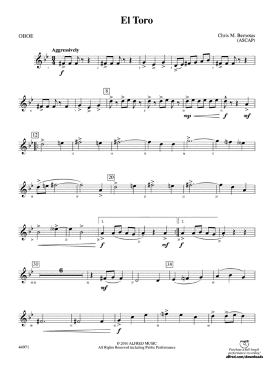 El Toro: Oboe Concert Band scores gallery preview page 1