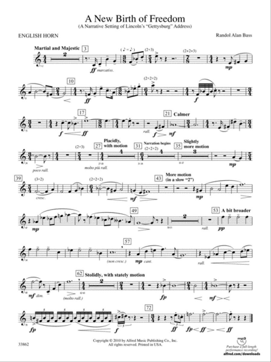 A New Birth of Freedom: English Horn Concert Band scores gallery preview page 1