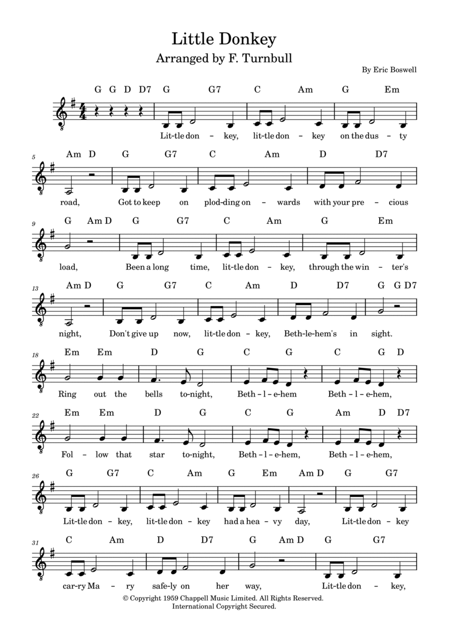 Little Donkey Piano, Vocal, Guitar scores gallery preview page 1