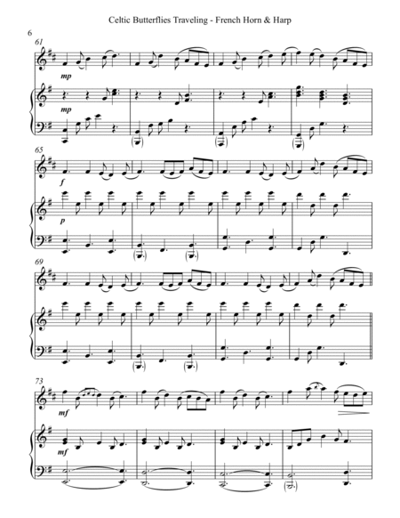 Celtic Butterflies Traveling, Duet for French Horn and Harp by Serena O'Meara Horn - Digital Sheet Music