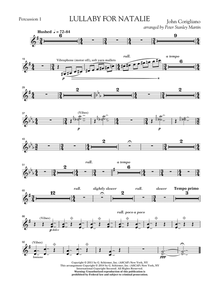Lullaby for Natalie (arr. Peter Stanley Martin) - Percussion 1