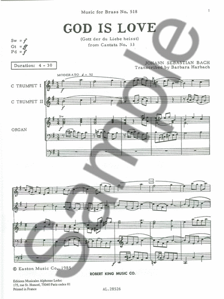 God Is Love, Extract From Cantata No.33 (trumpets 2 & Organ)