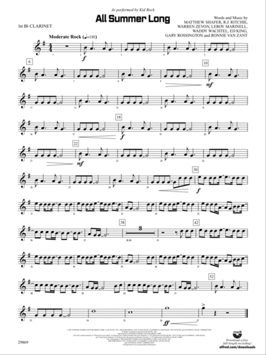 All Summer Long: 1st B-flat Clarinet Concert Band scores gallery preview page 1
