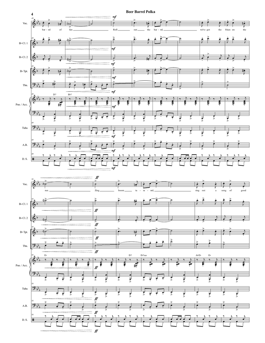 Beer Barrel Polka ( Roll Out The Barrel ) - German Band with Optional Vocal - Oktoberfest Large Ensemble scores gallery preview page 4