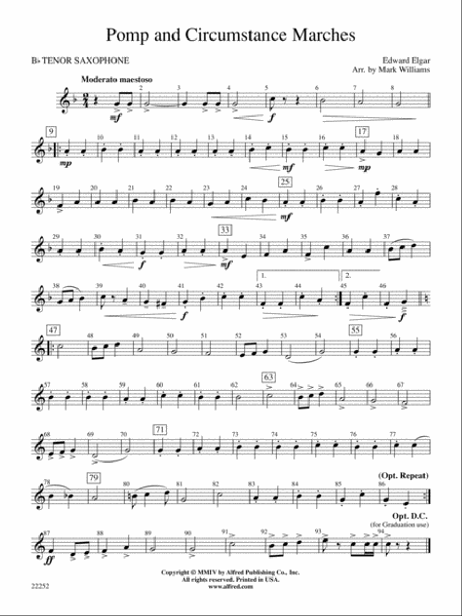Pomp and Circumstance Marches: B-flat Tenor Saxophone Concert Band scores gallery preview page 1