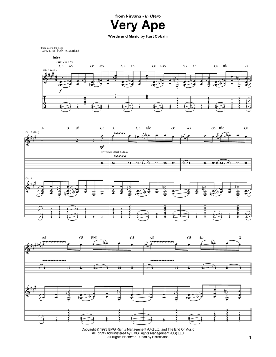 Very Ape Guitar Tablature scores gallery preview page 1